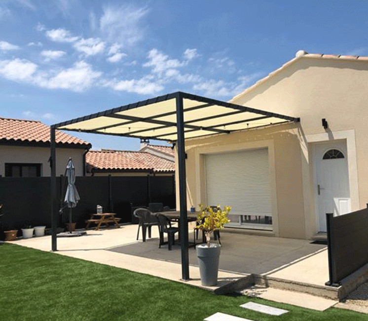 Toile d'ombrage pergola 3x2 m perméable avec œillets à poser sur une structure