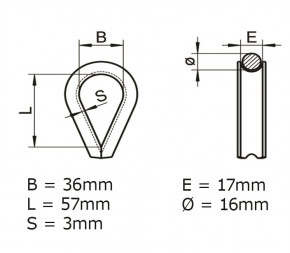 Cosse-coeur 16mm en inox : les dimensions