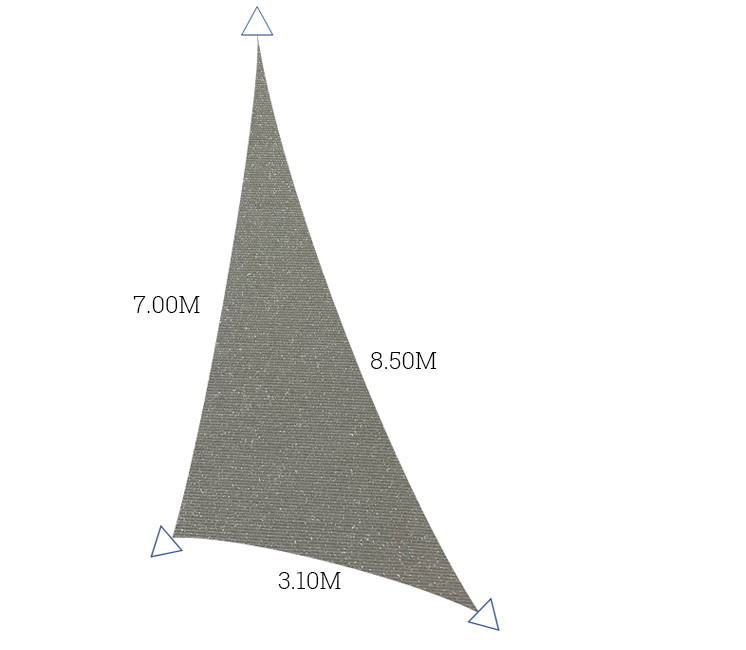 Voile triangle concave imperméable gris platine 3.10 x 7.00 x 8.50m