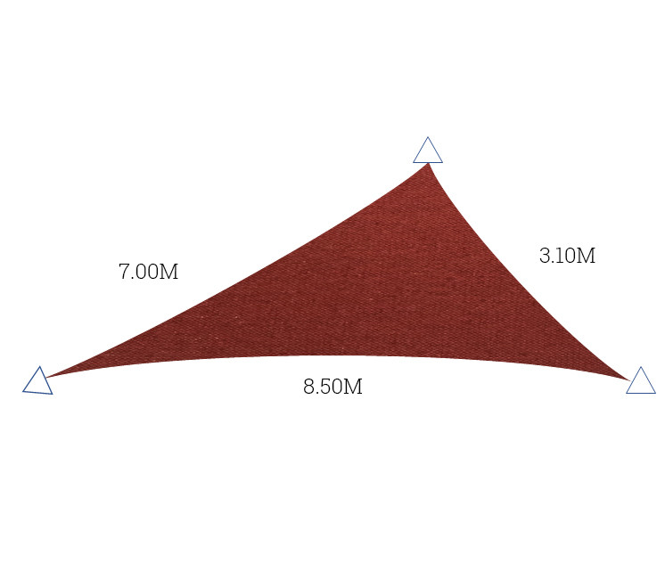 Voile triangle concave imperméable bordeaux 3.10 x 8.50 x 7.50m