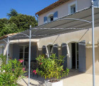 Toile d'ombrage pergola 5x3 m perméable avec œillets à poser sur une structure