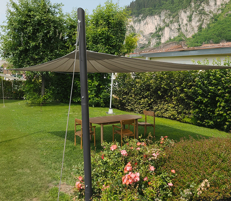 Mât de voile d'ombrage rond 5 points d'accroche accessoires inclus